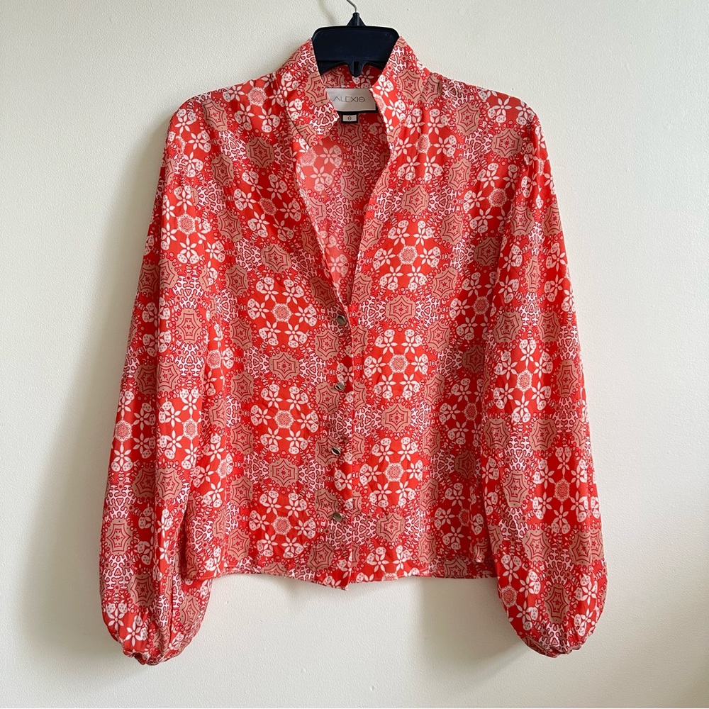 Alexis Floral geometry Button-Up Blouse size s new